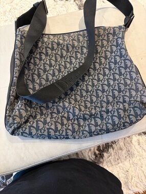 Dior Navy and Beige Monogram Canvas Shoulder Bag